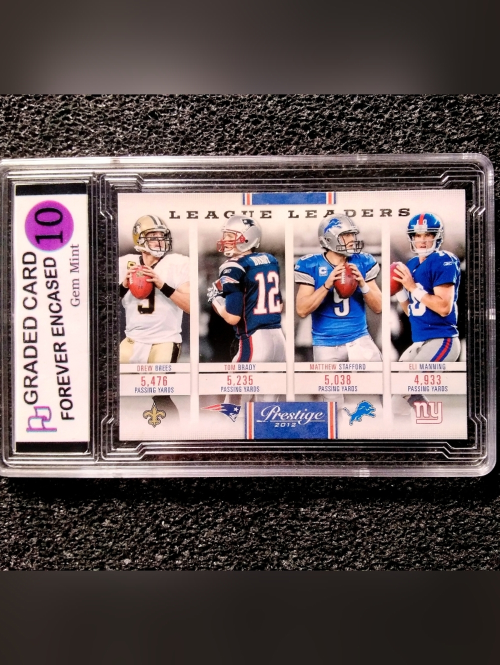 Tom Brady, Drew Brees, Mathew Stafford, Eli Manning League Leaders Football Card